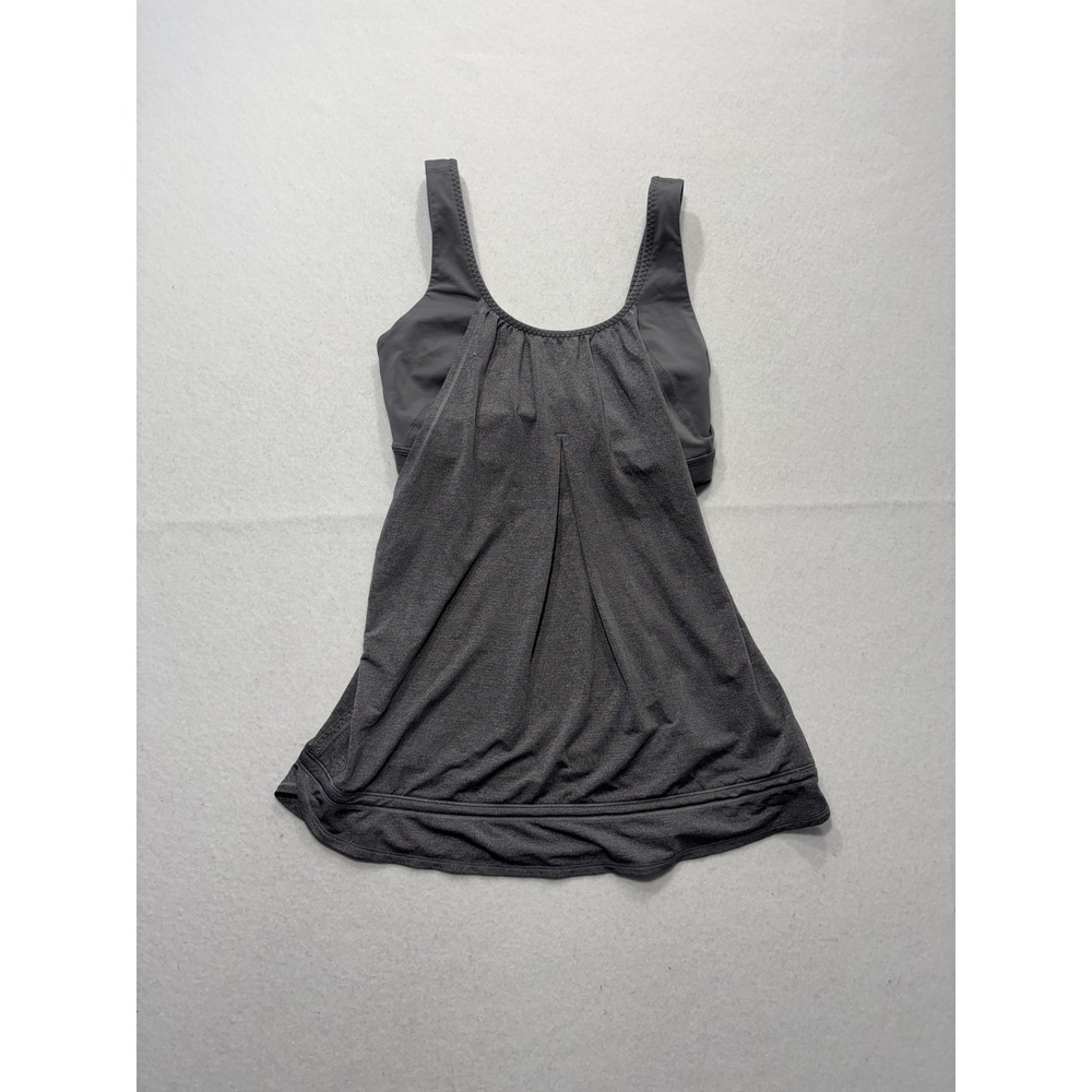 Lululemon Tank Womens Small Gray Scoop Neck Built In Bra Drawcord Hem Yoga Top